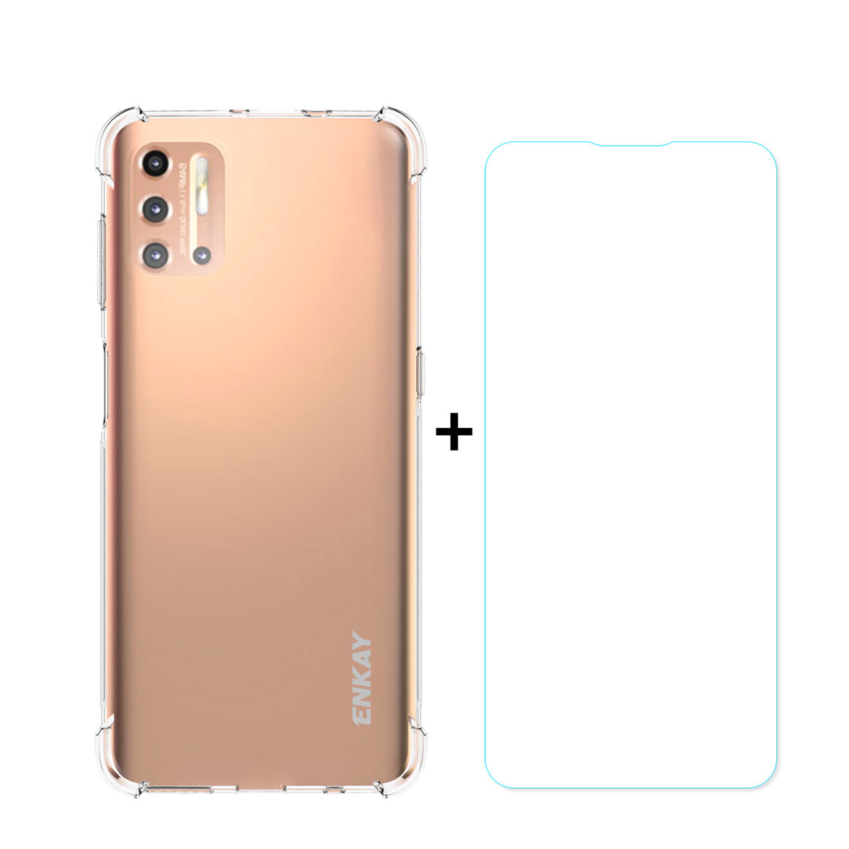 ENKAY HAT PRINCE Shockproof Clear TPU Case Full Covering Tempered Glass Protector for Motorola Moto G9 Plus ENKAY HAT PRINCE Shockproof Clear TPU Case Full Covering Tempered Glass Protector for Motorola Moto G9 Plus